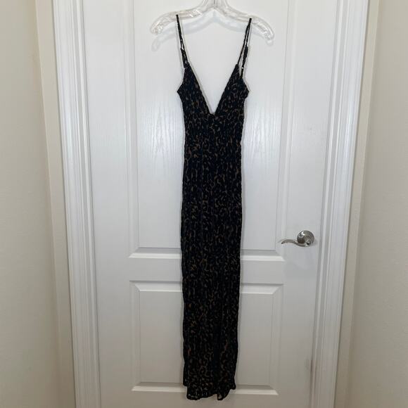 Revolve Blu Moon Velvet Burnout Dress Leopard Print Black Brown Wrap Maxi S - Picture 5 of 5
